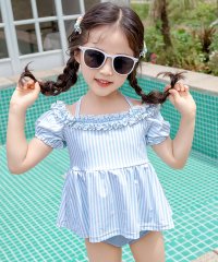 TeddyShop/テディショップ Teddyshop キッズ水着 フリルオフショルダーペプラムセパレートビキニ+キャップ 上下3点セット【返品不可商品】/506035673