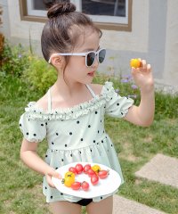 TeddyShop/テディショップ Teddyshop キッズ水着 フリルオフショルダーペプラムセパレートビキニ+キャップ 上下3点セット【返品不可商品】/506035673