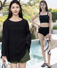 TeddyShop/テディショップ Teddyshop レディース水着 長袖シアートップス+ショートパンツ+ダブルストラップリブビキニ 4点セット【返品不可商品】/506398172