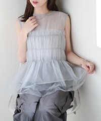 MAISON BREEZE/メゾンブリーズ MAISON BREEZE 【MAISON BREEZE】オーガンジー×チュール シャーリング ノースリーブ プルオーバー トップス チュニック/506674122
