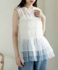 MAISON BREEZE/メゾンブリーズ MAISON BREEZE 【MAISON BREEZE】オーガンジー×チュール シャーリング ノースリーブ プルオーバー トップス チュニック/506674122