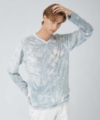 5351POURLESHOMMES/総柄 ベロア  Vネック 長袖 ニットTシャツ/506686256