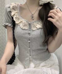 shoppinggo/ショッピングゴー shoppinggo 半袖 Tシャツ 刺クロップド丈 レディース 半袖 トップス 春夏 トップス カットソー デイリー リブ 襟付き カットソ/506693041