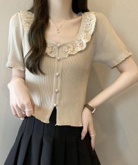 shoppinggo/ショッピングゴー shoppinggo 半袖 Tシャツ 刺 クロップド丈 レディース 半袖 トップス 春夏 カットソー デイリー リブtシャツ 韓国ファッション/506693042