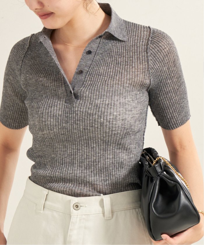 SHEER RIB POLO ニット　ベージュ　plage plage（プラージュ）の「SHEER RIB POLO ニット（ニット