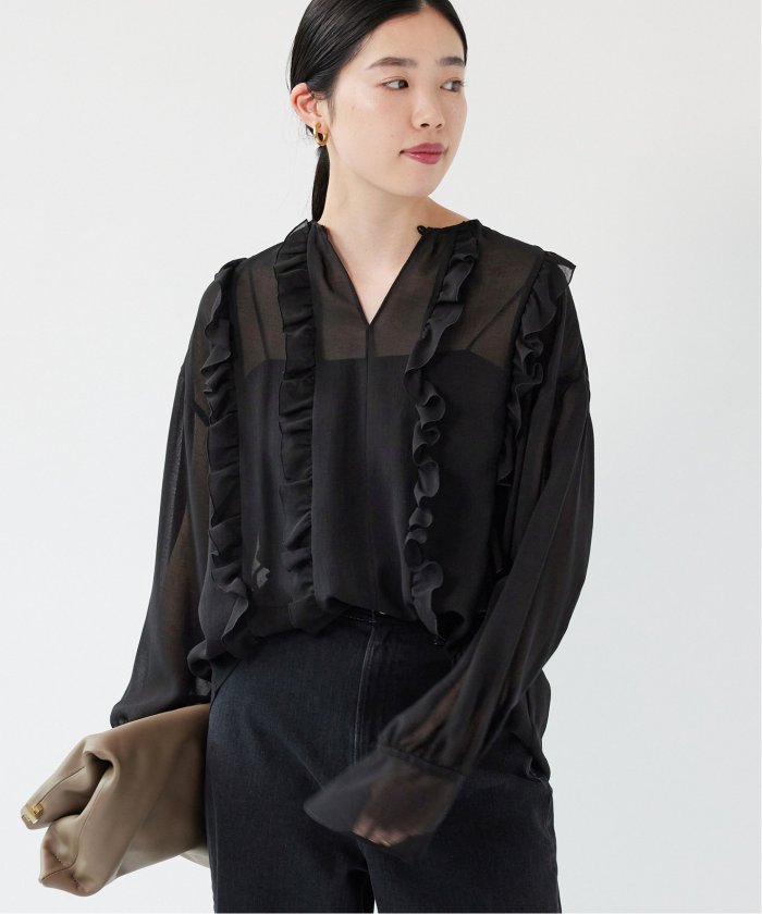 【公式ショップ】 セール 30%OFF】シアーガーゼラッフルブラウス(506695088 カットソー(半袖/袖なし)