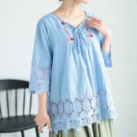 Sawa a la mode/サワアラモード Sawa a la mode 花刺繍とレースのコットンチュニック/506730578