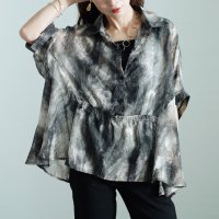 Sawa a la mode/サワアラモード Sawa a la mode 纏えばモード感高まるマーブル柄シャツチュニック/506730583