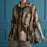 Sawa a la mode/サワアラモード Sawa a la mode 纏えばモード感高まるマーブル柄シャツチュニック/506730583