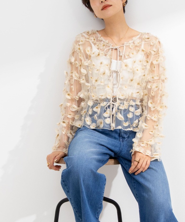 【専用】ノーリーズ　ウォッシャブルチュール刺繍2WAYブラウス セール 40%OFF】《セットアップ対応》ウォッシャブルチュール