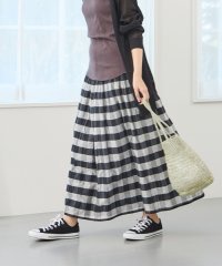 NICOLE white/リバーシブルギャザースカート／表：チェック柄・裏：ストライプ柄/506737282