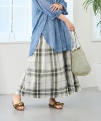 NICOLE white/リバーシブルギャザースカート／表：チェック柄・裏：ストライプ柄/506737282