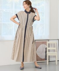 NICOLE white/柄デシン ウエストドロストワンピース／半袖/506737285