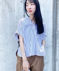 NICOLE white/異素材切り替えストライプブラウス/506737338