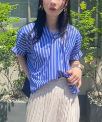 NICOLE white/異素材切り替えストライプブラウス/506737338