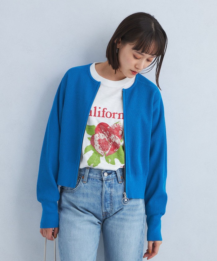 セール】フォルム クロップド ニット ブルゾン -ウォッシャブル セール】フォルム クロップド ニット ブルゾン -ウォッシャブル