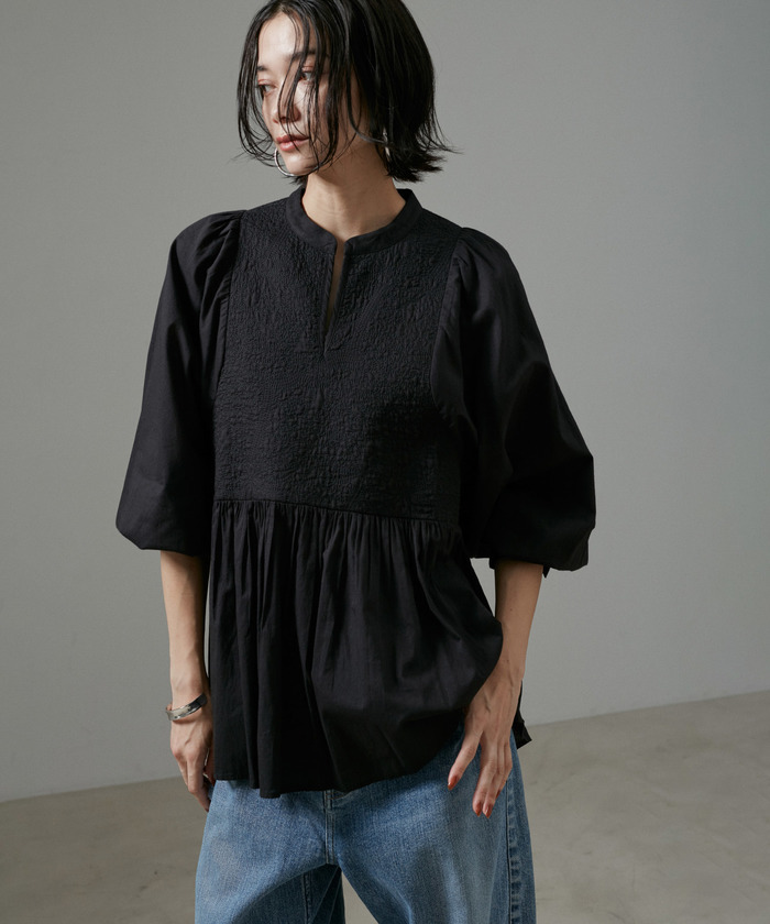 セール】【WEB限定】ヨーク刺繍チュニックブラウス/シャツ