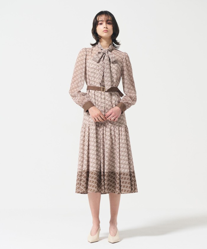 grace continental ボウタイ付チェックプリントワンピース