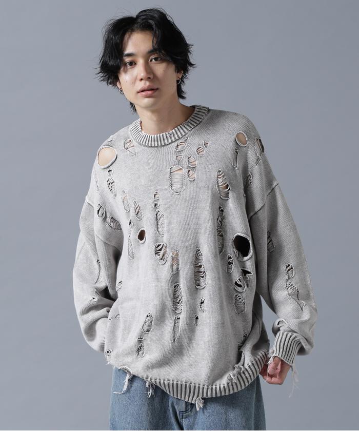 DankeSchon/ダンケシェーン/DAMAGE PIGMENT CREW NECK KNIT(506777323) | エルエイチピー(LHP)  - d fashion