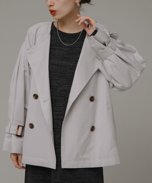 セール 50%OFF】撥水ノーカラーショートトレンチコート セール 50%OFF】撥水ノーカラーショートトレンチコート