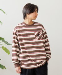 GLAZOS/グラソス GLAZOS ボーダー・ワンポイント刺繍ポケット付きビッグ長袖Tシャツ/506781490