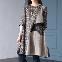 Sawa a la mode/サワアラモード Sawa a la mode パッチワークの遊び心チェック柄切替チュニック/506784685
