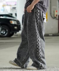 1111clothing/ワンフォークロージング 1111clothing ワイドデニム メンズ デニムワイドパンツ レディース デニムパンツ ◆サイドフリンジ チェッカーライン ワイド/506787192