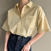 ジュノア JUNOAH 配色ステッチハーフスリーブシャツ