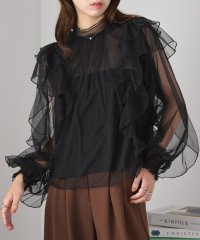 MAISON BREEZE reveur/MAISON BREEZE reveur チュール レース フリルブラウス シアートップス ブラウス 透け感 長袖 バルーンスリーブ trc/506521102