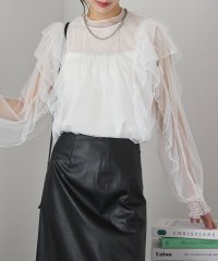 MAISON BREEZE reveur/MAISON BREEZE reveur チュール レース フリルブラウス シアートップス ブラウス 透け感 長袖 バルーンスリーブ trc/506521102