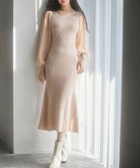 SAISON DE PAPILLON/セゾンドパピヨン SAISON DE PAPILLON シアースリーブとニットドッキングしたミモレワンピース/506831313