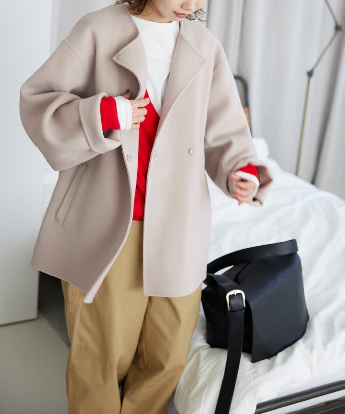 セール 30%OFF】souple woolダブルフェイスノーカラーコート セール 30%OFF】souple woolダブルフェイスノーカラーコート