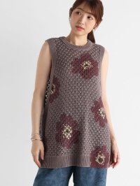 Vin/ヴァン Vin Ample フラワーペイントかぎ編みニットベスト/506835652