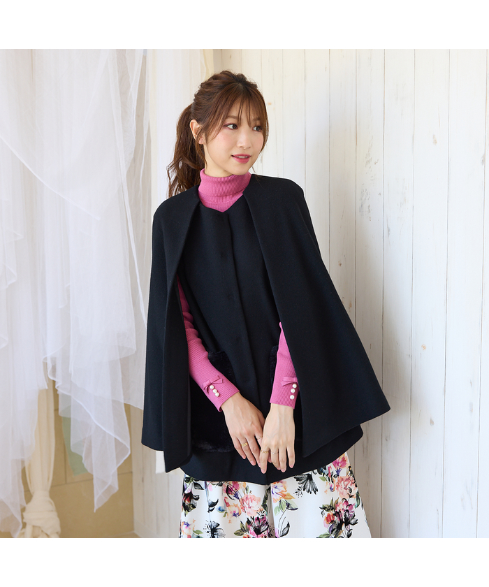 Rose Tiara】 ダッフルコート ネイビー サイズ46 （ポンチョ