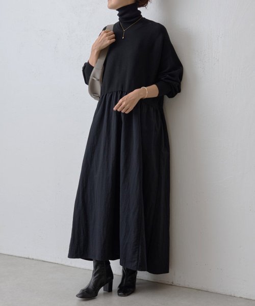 クーポン】【セール 30%OFF】ニットコンビギャザーワンピース 