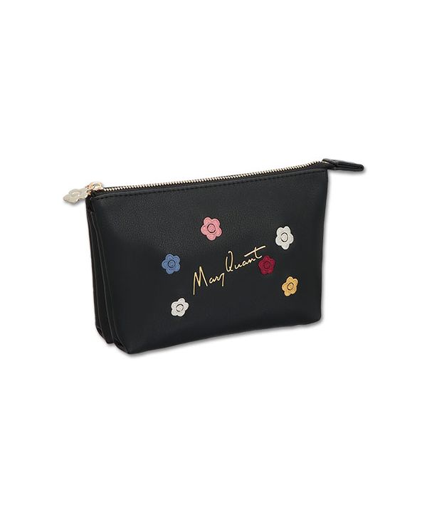 デイジー刺繍フロート　巾着ポーチ　ブラック　マリークワント MARY QUANT - mary quant♡デイジー刺繍フロート巾着ポーチ
