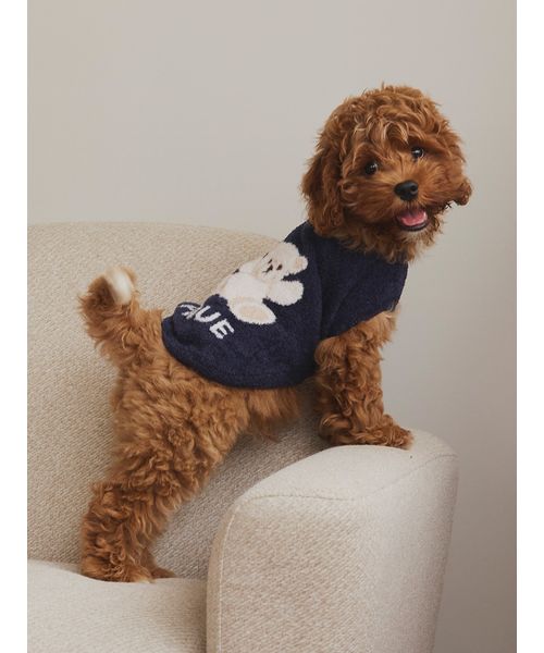 ジェラートピケ犬服ベアぬいぐるみモチーフのノースリーブプル