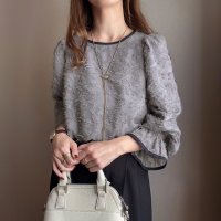 FILLOU/フィルー FILLOU FILLOU 配色パイピングフラワージャガードトップス/506842594