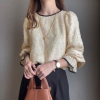 FILLOU/フィルー FILLOU FILLOU 配色パイピングフラワージャガードトップス/506842594