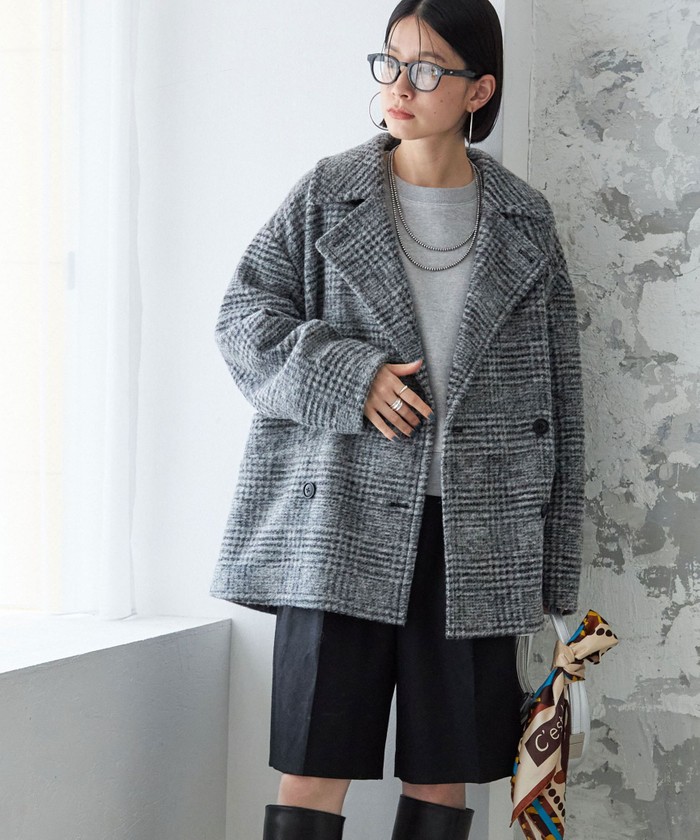 セール 30%OFF】スライバー チェック ショート Pコート セール 30%OFF】スライバー チェック ショート Pコート