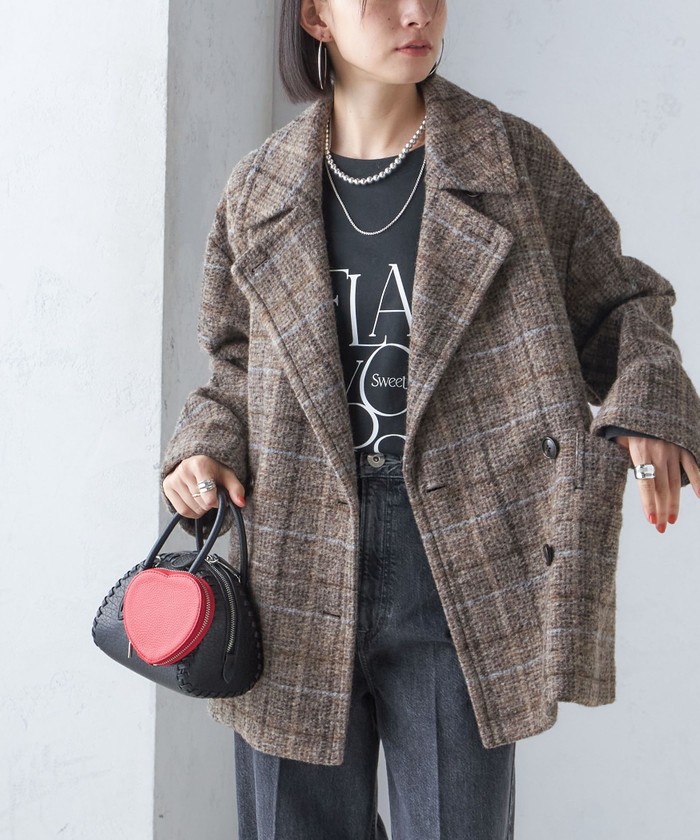 セール 30%OFF】スライバー チェック ショート Pコート セール 30%OFF】スライバー チェック ショート Pコート