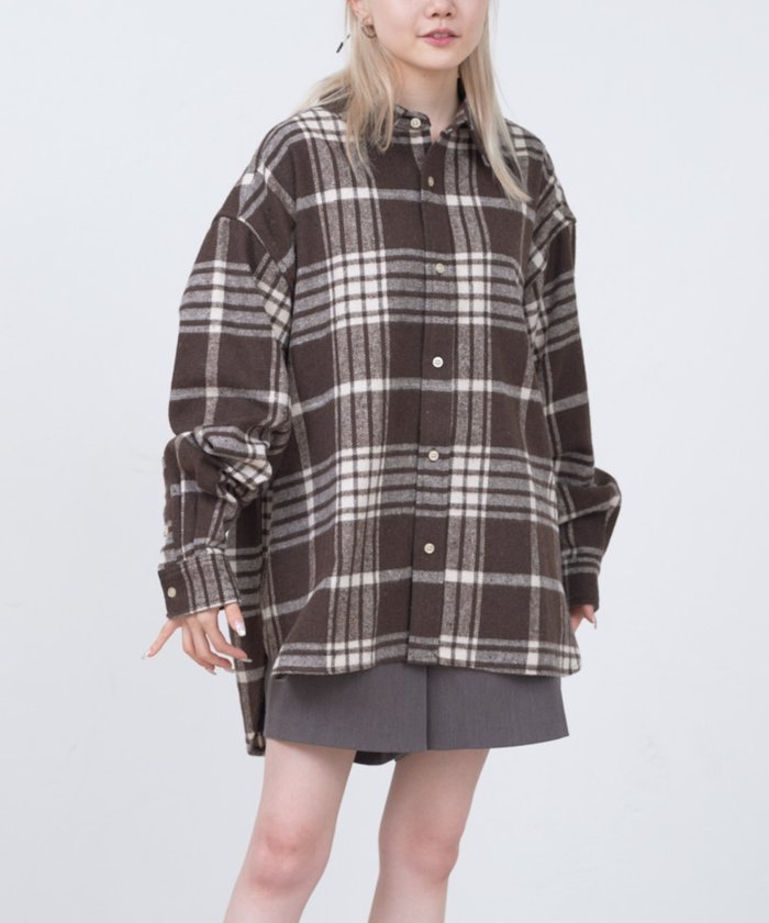 WHIMSIC】ユニセックスフランネルチェックレギュラーカラーシャツ