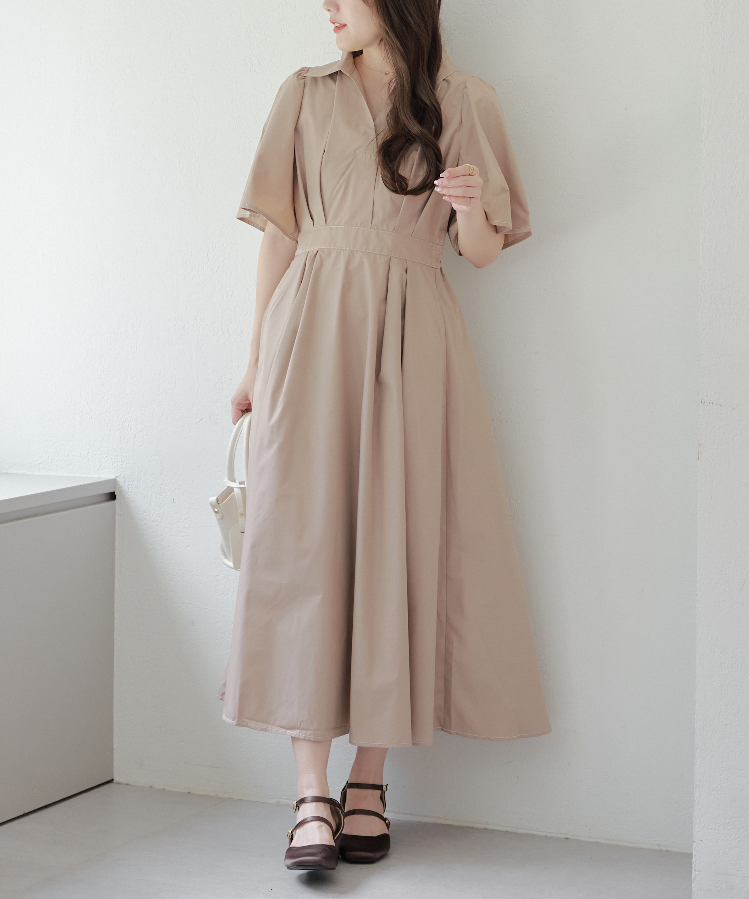 袖フレアスキッパーワンピ ワンピース ロングワンピース