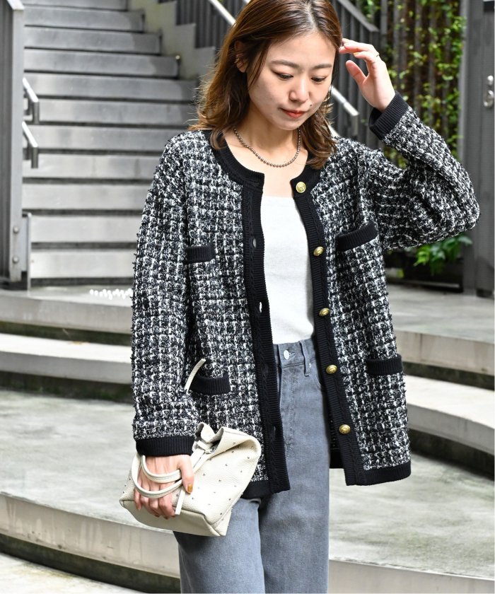 美品 ジャーナルスタンダードレリューム TWEEDYニットジャケット ナチュラル JOURNAL STANDARD relume（ジャーナルスタンダード レリューム