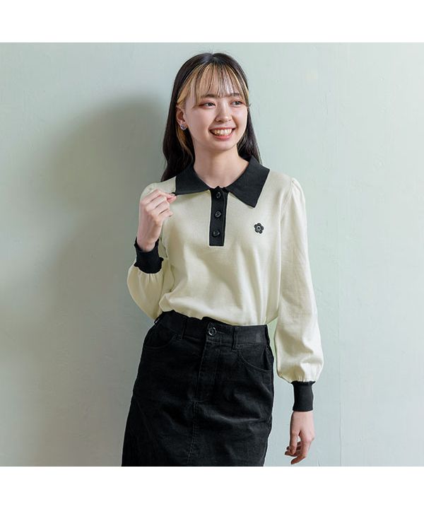 MARY QUANT マリークワント バイカラーデイジーポロ長袖 プルオーバー マリークワント MARY QUANT バイカラーデイジーポロ長袖2 プル
