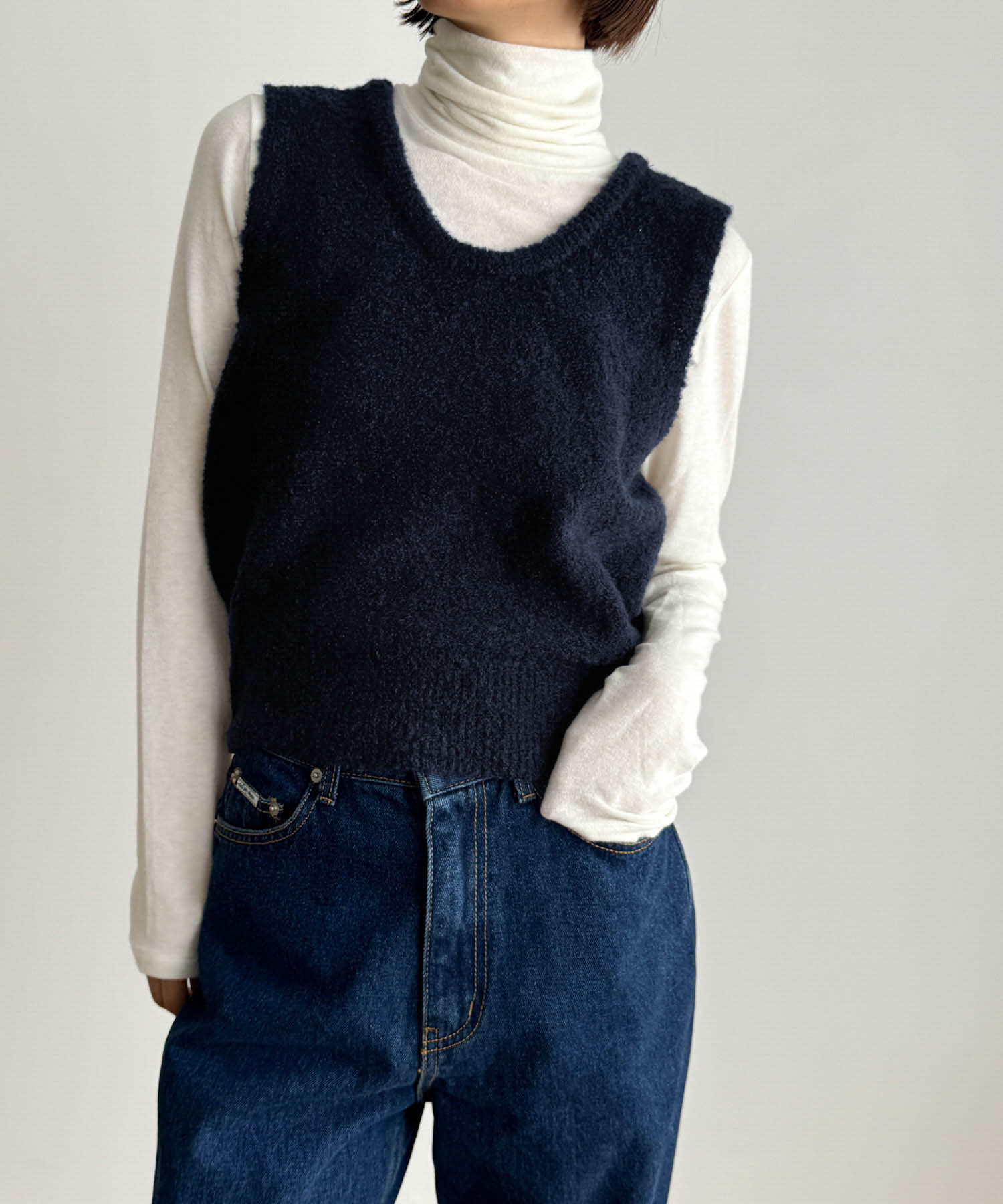 CANALJEANキャナルジーン ネップ畦ヘンリーネックニット 美品
