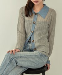 MAISON BREEZE reveur/襟付き 配色シアーラメニット 長袖 トップス ビッグカラー リブニット シアートップス 透け感 ラメ【BREEZE reveur】/506633981