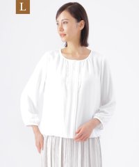 TRANS WORK(L)/【L】【ウォッシャブル】サテンジョーゼットカットソーコンビプルオーバーブラウス/506848536