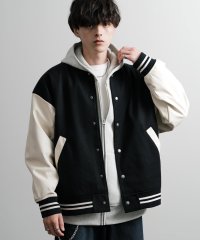 Rocky Monroe/スタジャン ブルゾン メンズ レディース アウター ジャンパー テックメルトン オーバーサイズ PUレザー フェイクレザー 切替 配色 アメカジ 13765/506861771