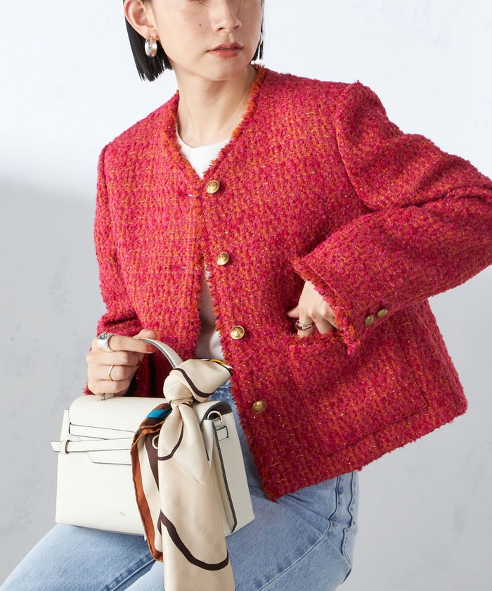 ＧＩＯＬＩＣＡ　ノーカラーツイードジャケット GIOLICA ノーカラー ツイード ジャケット / 23区 | ファッション